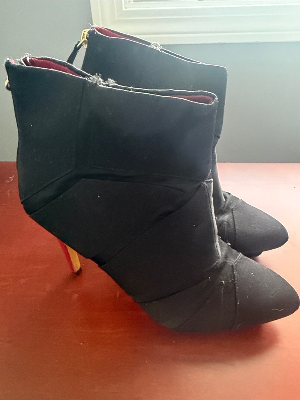 Black High-Heel Ankle Boots with Gold Stiletto Heel